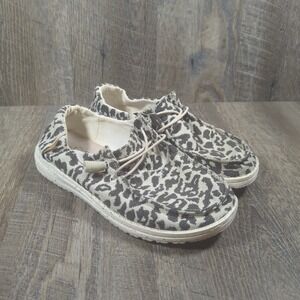 Hey Dude Wendy Cheetah Grey Woven Slip On Shoes Women's Size 6 Lightweight